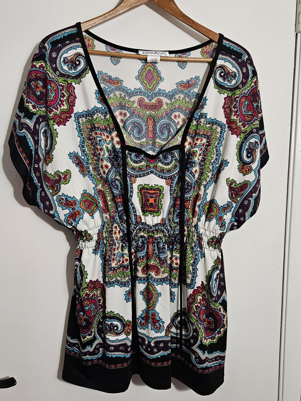 Claudia Richard Multicolor Paisley Tie-Front Short Sleeve Tunic